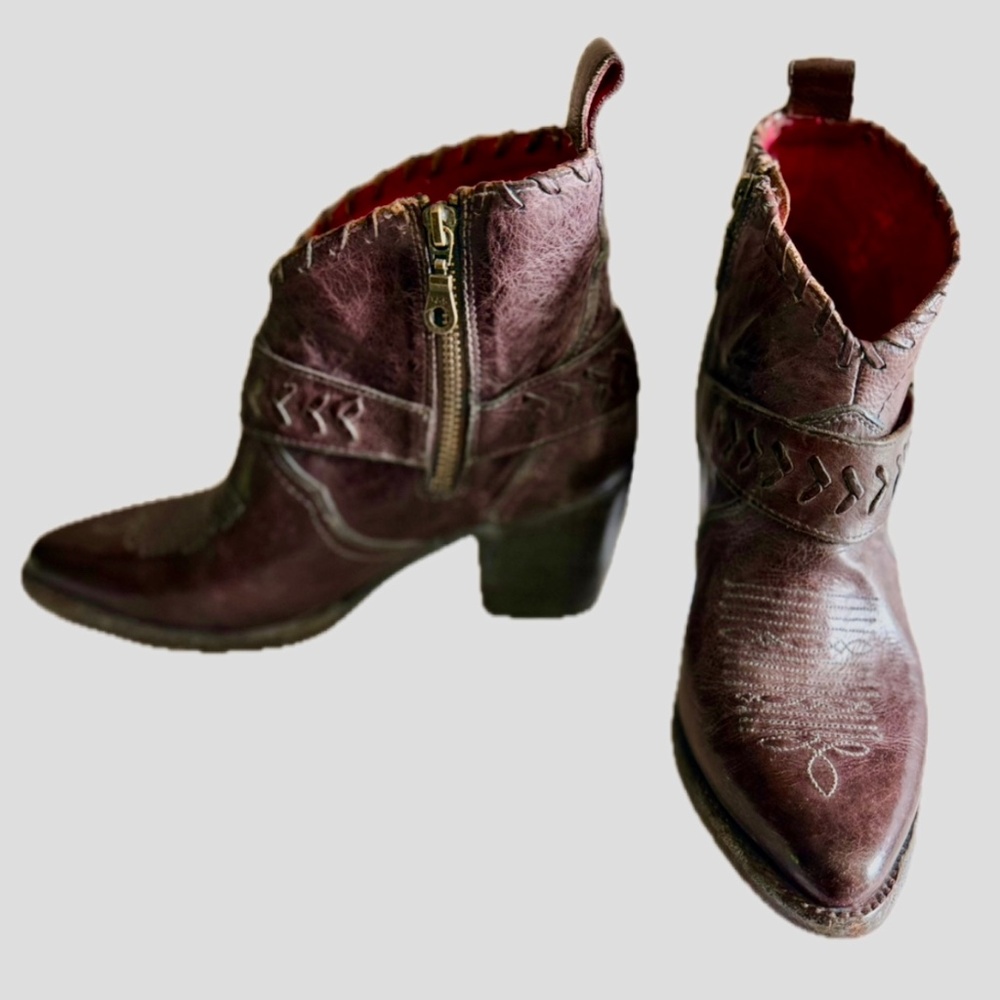 BED STU Tania Ankle Harness Western Boots Size 7 Rustic Leather Teak